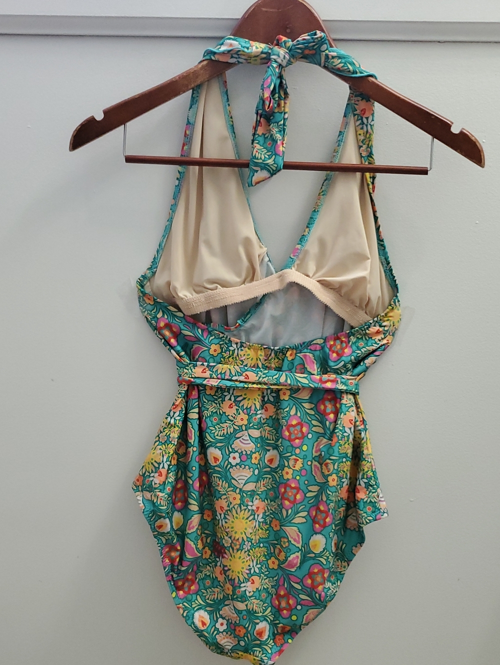 High Dive By Modcloth One Piece Ruffle Halter Bathing Suit Large Floral Print - Picture 9 of 11